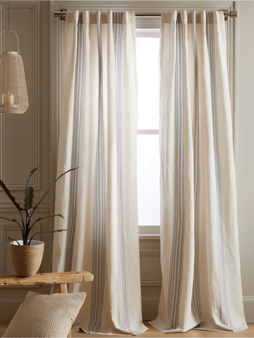 Quince Luxe Linen blend Coastal Stripe Curtain Panel 48x84 Fog  (one panel) #53